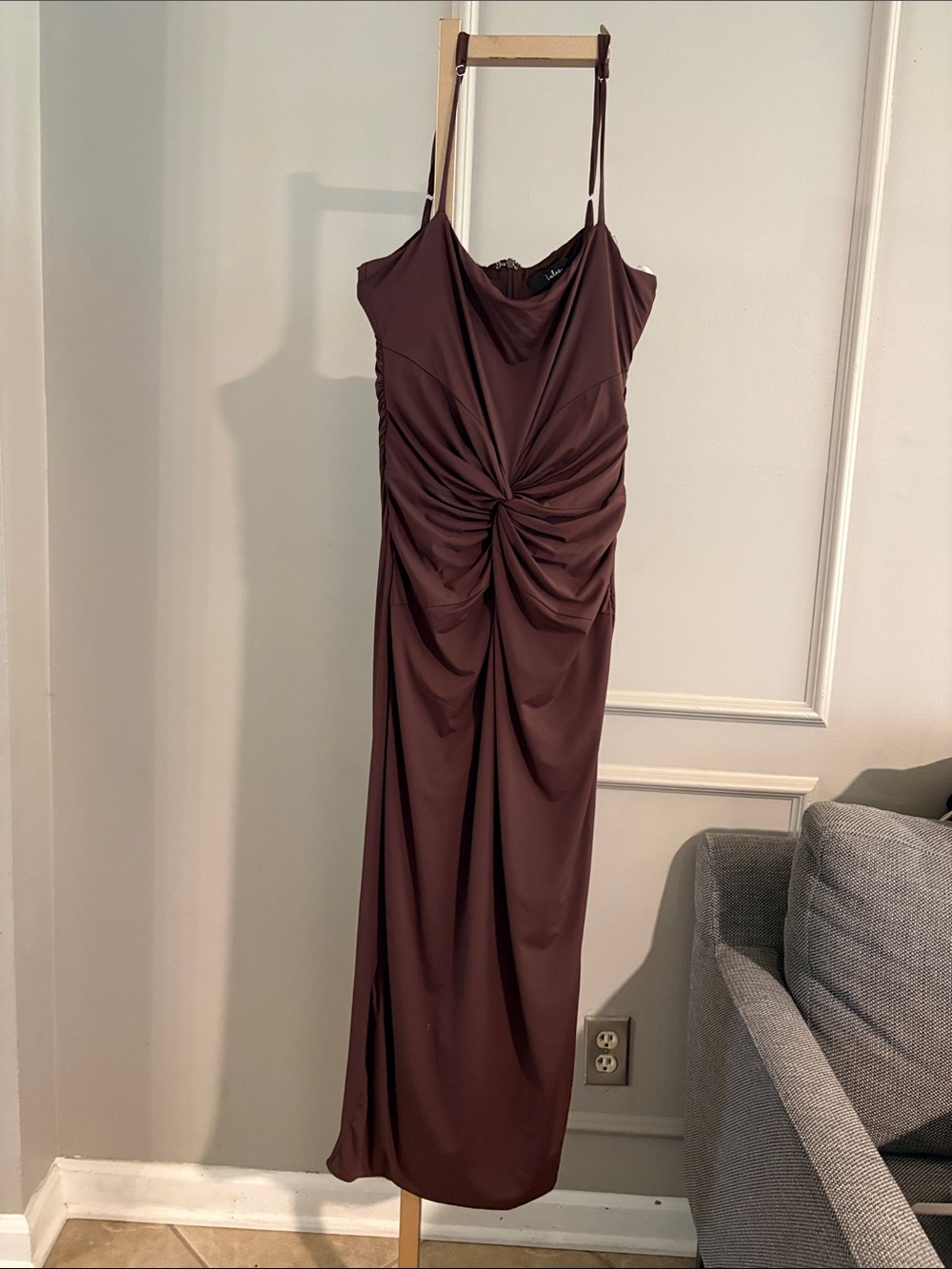 Lulu's Chocolate Brown Twist-Front Midi Dress